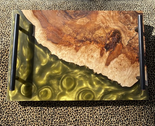 SH208 Charcuterie Board Maple & Green Resin $200 at Hunter Wolff Gallery